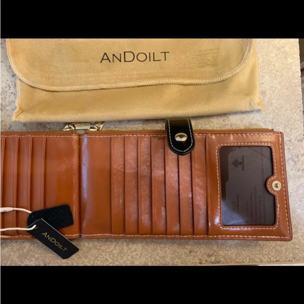 New! ANDOILT Womens Genuine Leather Wallet With Dust Bag